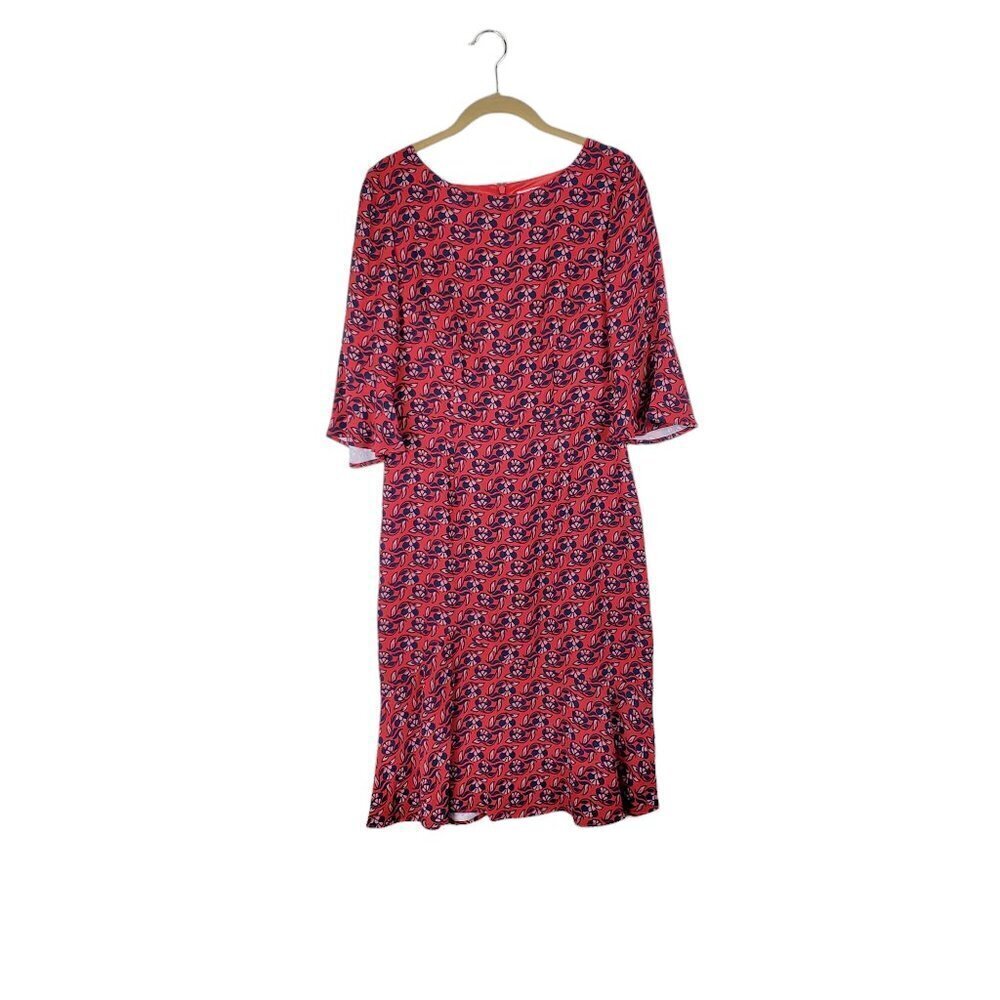 Boden Flippy Pencil Dress Red Floral Midi Pointsettia Wallflower US Size 6